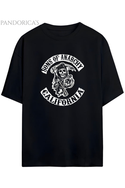 Sons Of Anarchy Motorcu Stili Baskılı Pamuklu Relaxed Kalıp Siyah Unisex Tişört