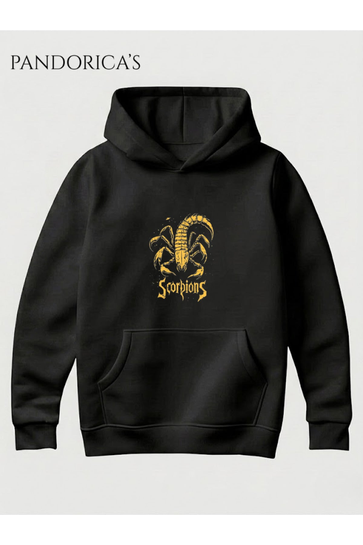 Siyah Scorpions Tasarımı Yazılı Baskılı Unisex Kapüşonlu Pamuklu Kanguru Cepli Sweatshirt Hoodie - 15