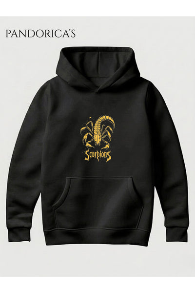 SCORPIONS Tasarımı Yazılı Baskılı Unisex Kapüşonlu Pamuklu Kanguru Cepli Sweatshirt Hoodie