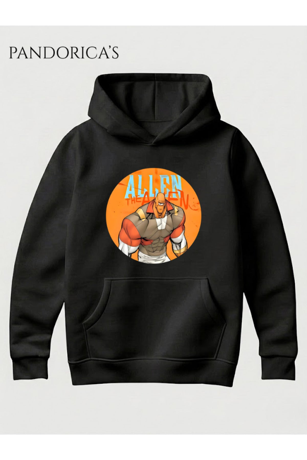 Siyah Invincible Tasarım Serisi "Allen The Alen" Yazılı Baskılı Unisex Kapüşonlu Pamuklu Sweatshirt (Hoodie) - 17
