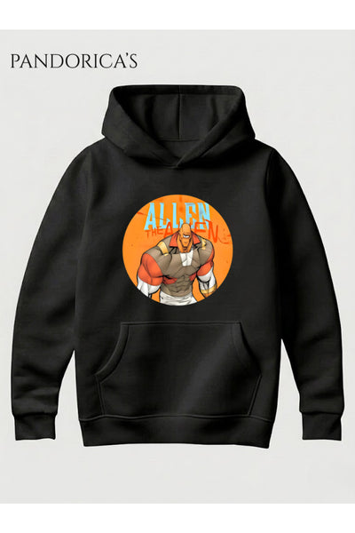 INVINCIBLE Tasarım Serisi "ALLEN THE ALEN" Yazılı Baskılı Unisex Kapüşonlu Pamuklu Sweatshirt (Hoodie)