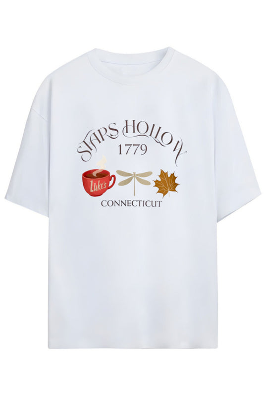 Gilmore Girls Tasarım Serisi İkonik STARS HOLLOW Yazılı Kahve Fincanı Baskılı Pamuklu Unisex Tişört