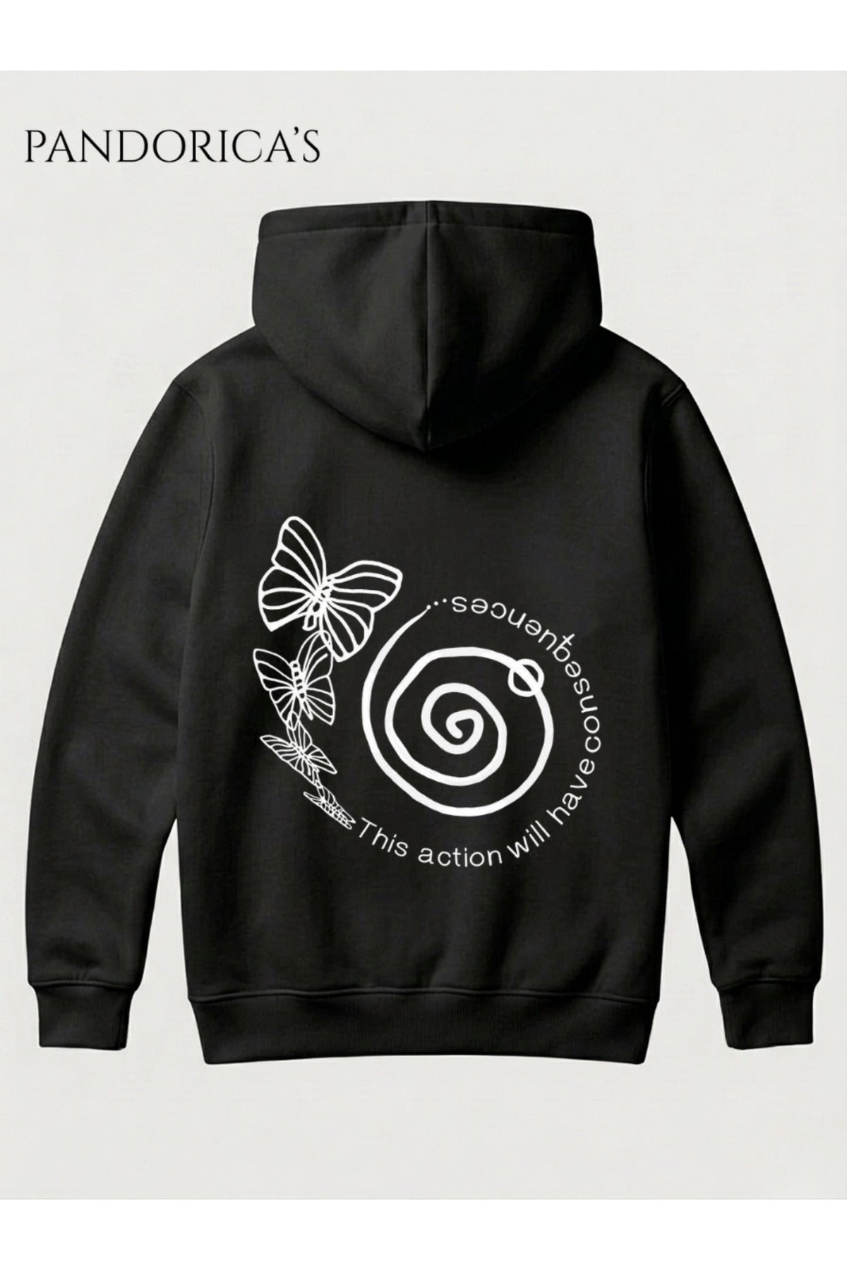 Siyah Life Is Strange Tasarımı "This Action Will Have Consequences..." Yazılı Sırt Ve Ön Baskılı Unisex Kapüşonlu Pamuklu Sweatshirt Hoodie - 195