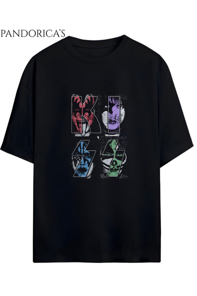 KISS Tasarımı Yazılı Baskılı Unisex Pamuklu Relaxed Kalıp Tişört