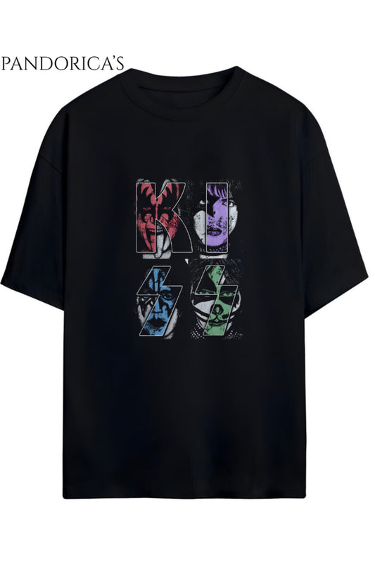 KISS Tasarımı Yazılı Baskılı Unisex Pamuklu Relaxed Kalıp Tişört