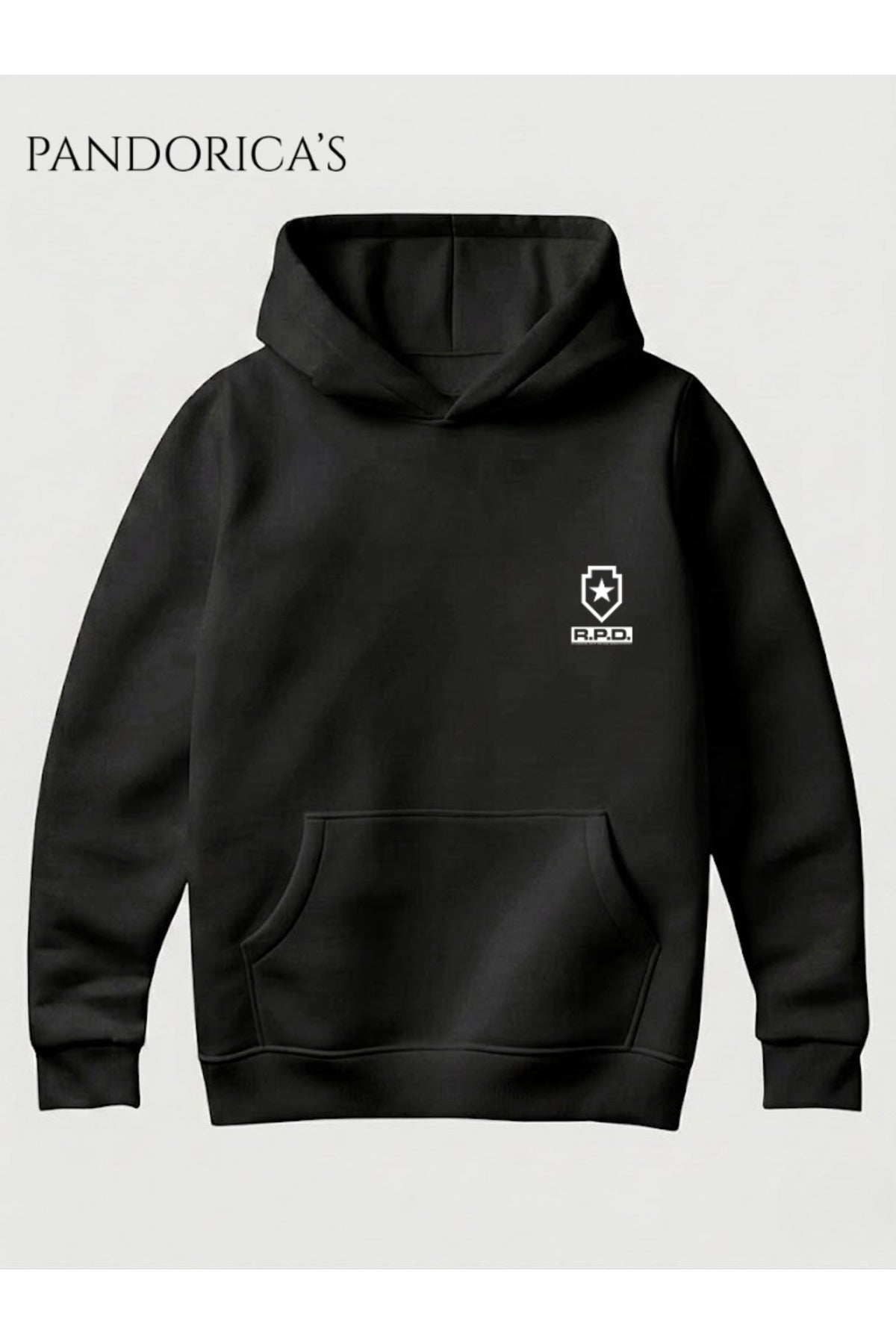 Siyah Resident Evil "R.P.D S.T.A.R.S Racoon Police Dep." Tasarımı Yazılı Sırt Ve Göğüs Baskılı Unisex Kapüşonlu Pamuklu Gamer Sweatshirt Hoodie - 88