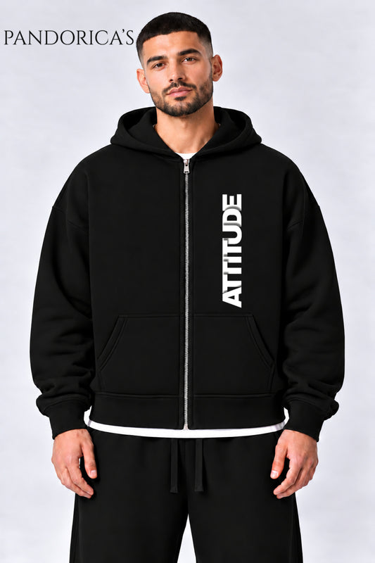 Urban Streetwear Konseptli -Statement Koleksiyonu- Dikey Yazılı Baskılı Unisex Oversize Kapüşonlu Pamuklu Fermuarlı Hırka