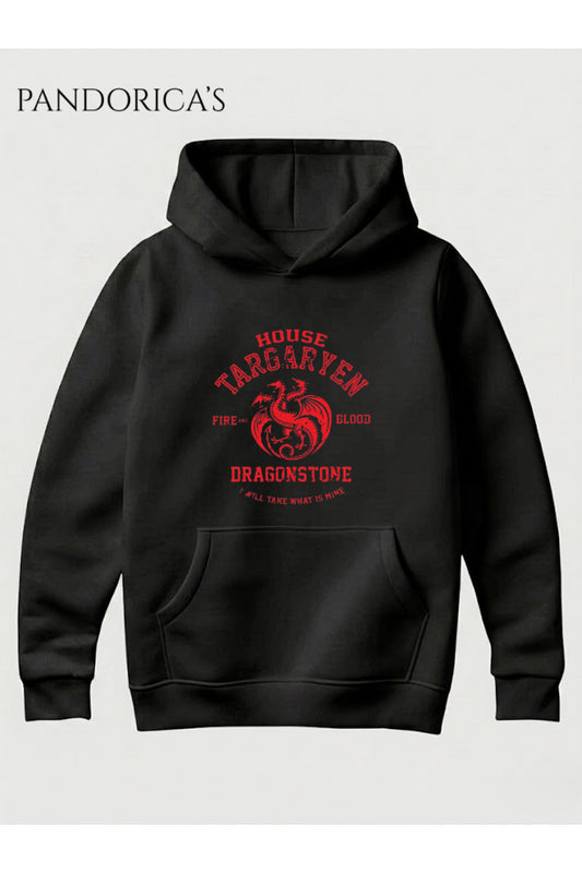 Game Of Thrones House Dragon Tasarımı Unisex Kapüşonlu Pamuklu Sweatshirt (Hoodie)