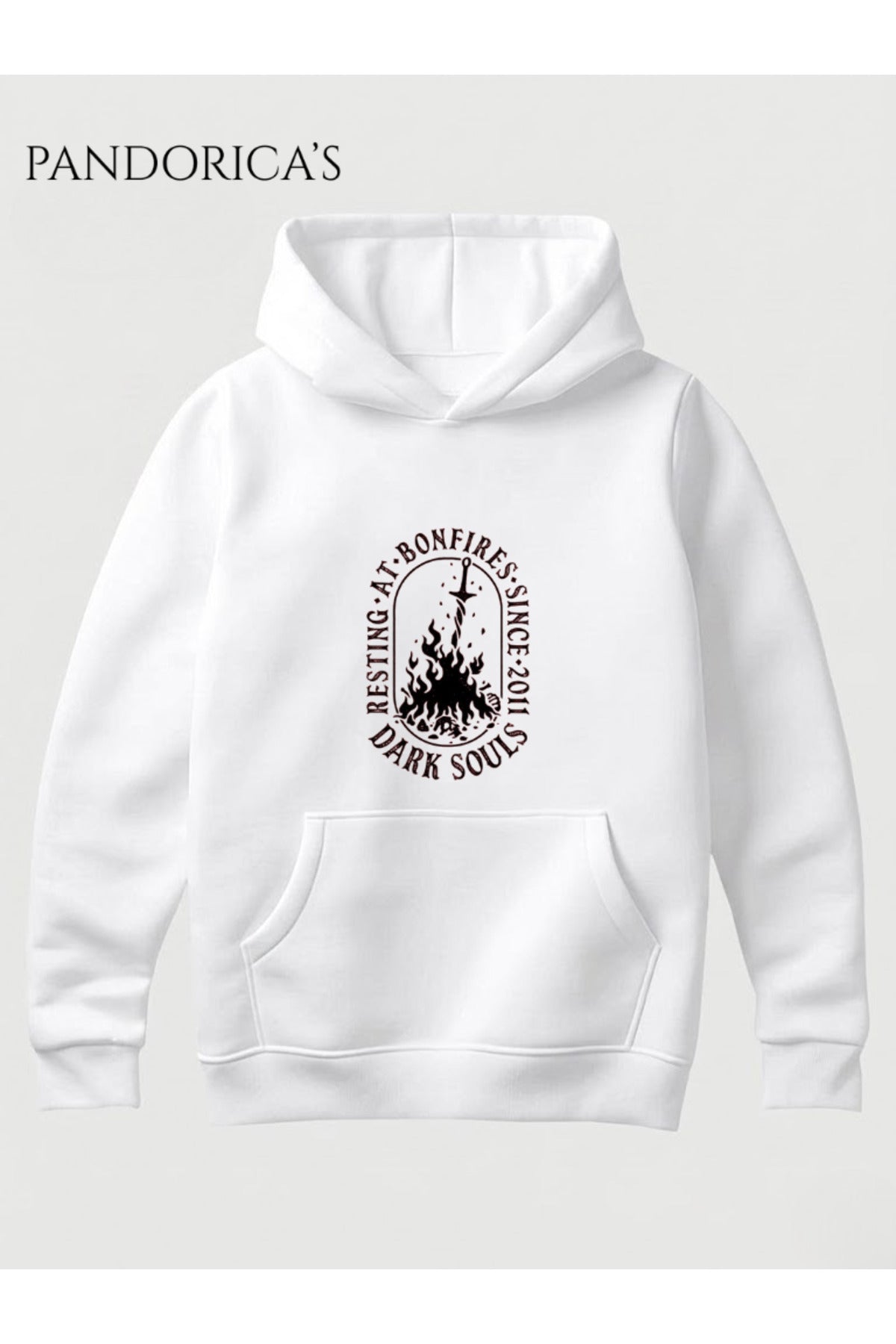 Dark Souls Tasarım Serisi "Bonfire Kamp Ateşi" Yazılı Sırt Baskılı Unisex Pamuklu Kapüşonlu Gamer Sweatshirt Hoodie