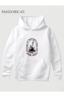DARK SOULS Tasarım Serisi "BONFIRE KAMP ATEŞİ" Yazılı Sırt Baskılı Unisex Pamuklu Kapüşonlu Gamer Sweatshirt Hoodie
