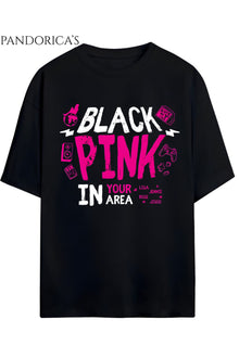 BLACKPINK Tasarım Serisi "BLACKPINK IN YOUR AREA" Yazılı Baskılı Pamuklu Relaxed Kalıp Tişört