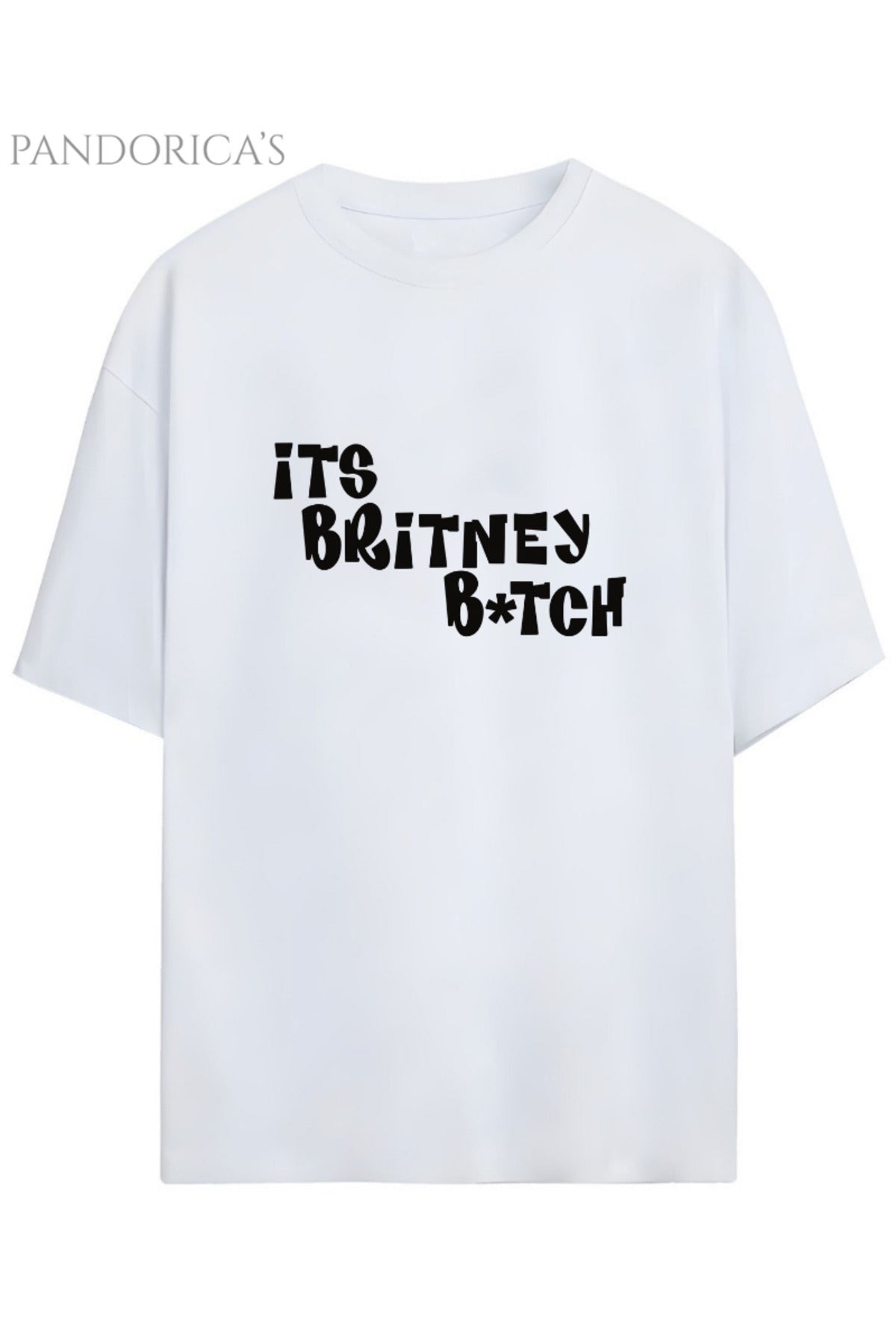 Beyaz Britney Spears Tasarım Serisi Baskılı "It's Britney " Yazılı Pamuklu Relaxed Kalıp Unisex Tişört - 60