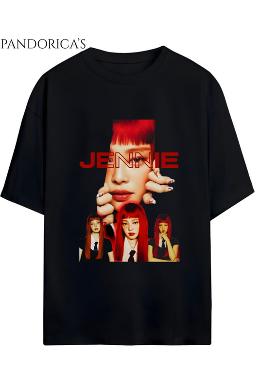 BLACKPINK Tasarım Serisi "JENNIE" Yazılı Baskılı Unisex Relaxed Kalıp Tişört