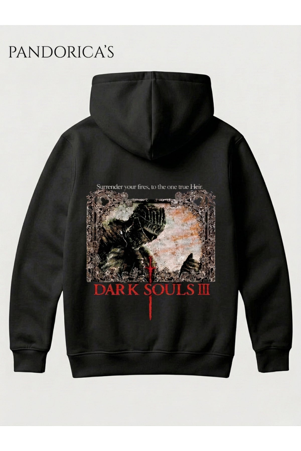 Siyah Dark Souls 3 Tasarım Serisi Yazılı Sırt Baskılı Unisex Kapüşonlu Pamuklu Sweatshirt Gamer Hoodie - 78