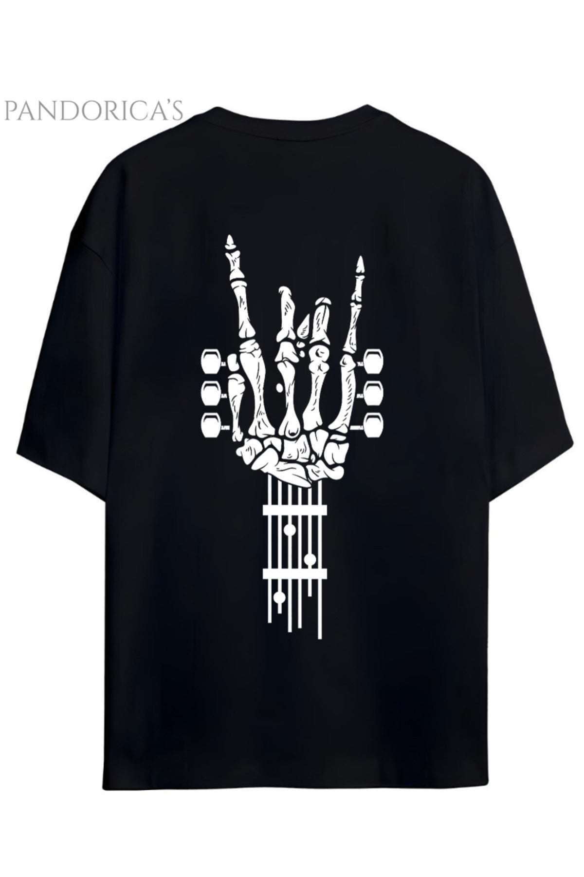 Siyahsiyah Pandorica's Rock Tasarım Serisi Yazılı Gitar Baskılı Unisex Pamuklu Relaxed Kalıp T-Shirt - 153