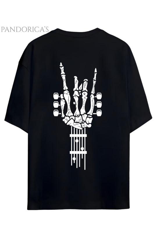 Pandorica's ROCK TASARIM SERİSİ Yazılı Gitar Baskılı Unisex Pamuklu Relaxed Kalıp T-shirt