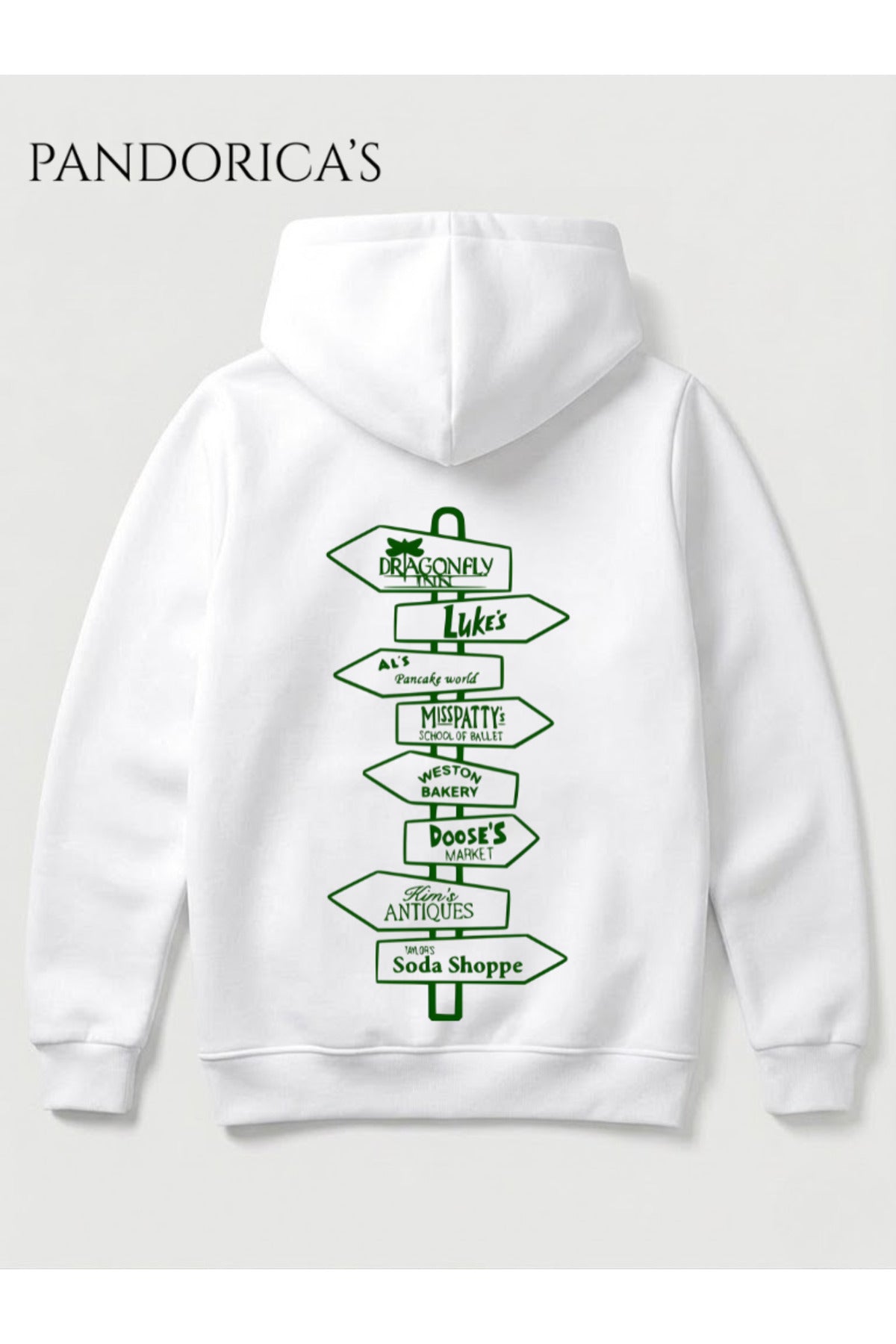 Beyaz Gilmore Girls İkonik Semboller Tasarımı Yazılı Sırt Baskılı Unisex Kapüşonlu Pamuklu Sweatshirt Hoodie - 42
