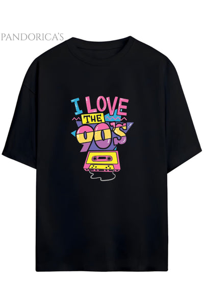 Pandorica's 90lar "I LOVE 90'S" Yazılı Baskılı Retro Tasarım Serisi Unisex Pamuklu Tişört