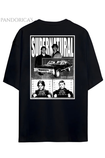Pandorica's Supernatural Tasarimi Sırt ve Göğüs Baskılı Unisex Pamuklu T-shirt