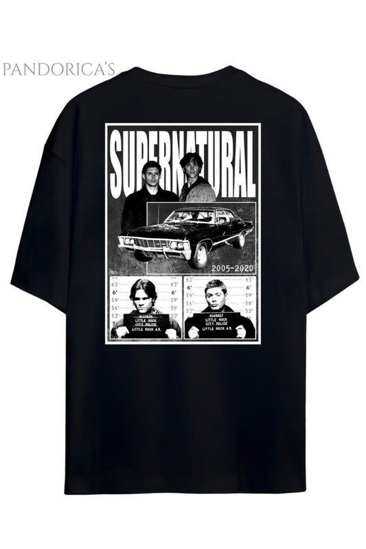 Pandorica's Supernatural Tasarimi Sırt ve Göğüs Baskılı Unisex Pamuklu T-shirt