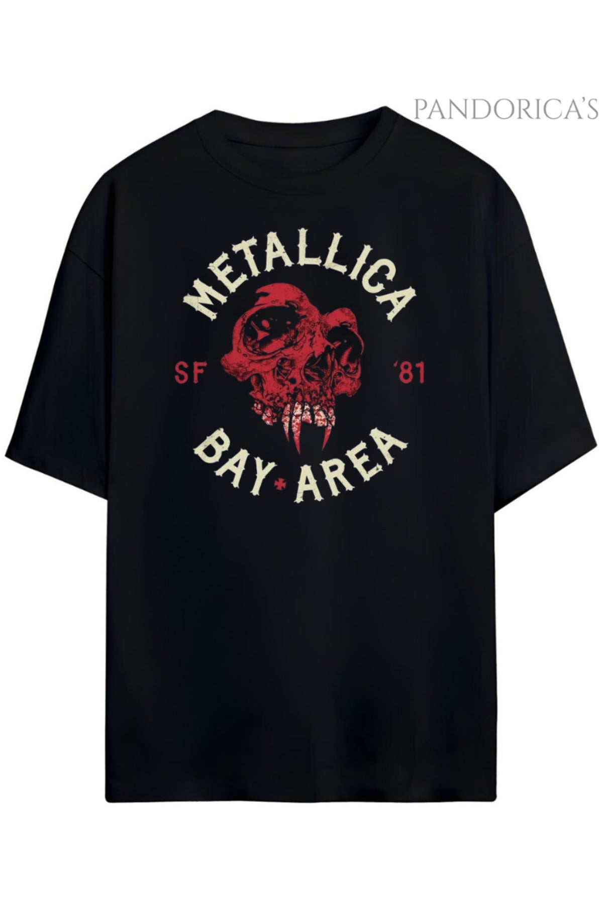 Siyah Pandorica's Metallica Tasarımı Baskılı Unisex Pamuklu T-Shirt - 1