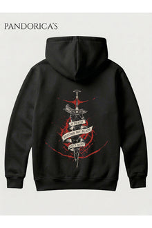ELDEN RING "MALIKETH KILIÇ" Tasarımı Yazılı SIRT Baskılı Unisex Kapüşonlu Pamuklu Sweatshirt Gamer Hoodie