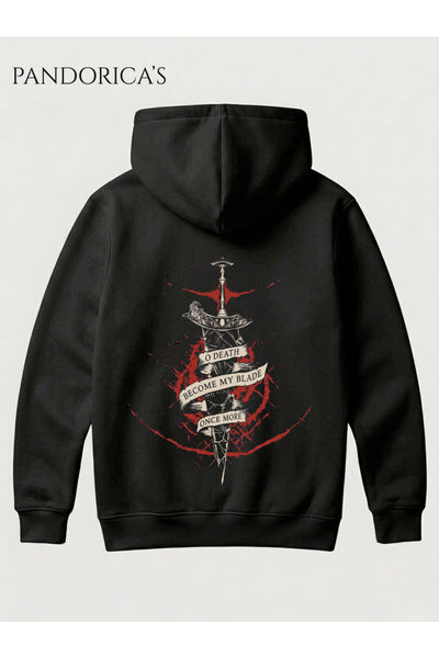 ELDEN RING "MALIKETH KILIÇ" Tasarımı Yazılı SIRT Baskılı Unisex Kapüşonlu Pamuklu Sweatshirt Gamer Hoodie