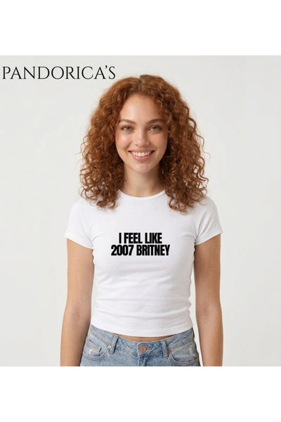 Britney Spears "I FEEL LIKE 2007 BRITNEY" Yazılı Baskılı Slim Fit Likralı Crop Tişört(Body Tee)