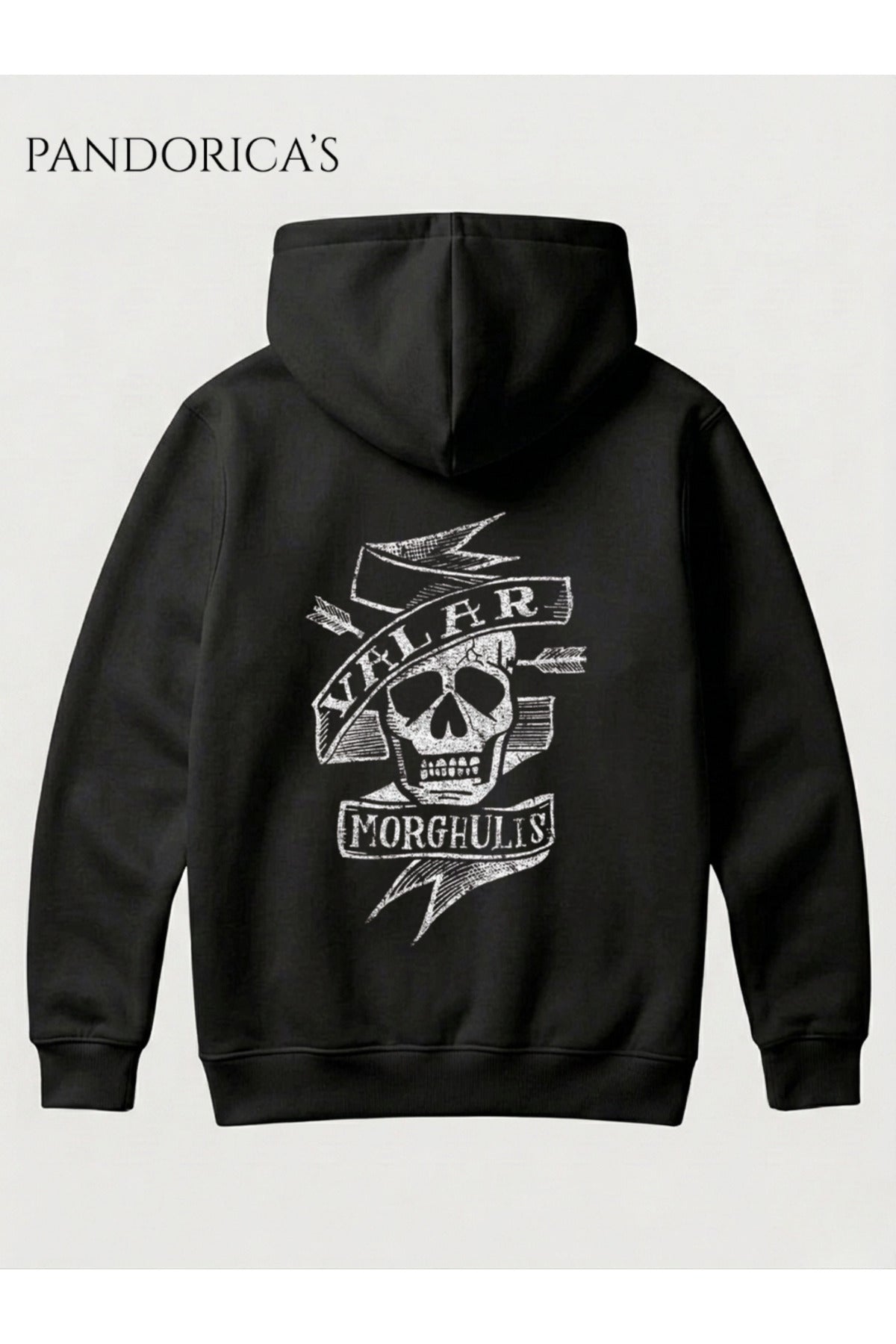 Game Of Thrones "Valar Morghulis" Tasarımı Yazılı Sırt Ve Ön Baskılı Unisex Kapüşonlu Pamuklu Sweatshirt (Hoodie)