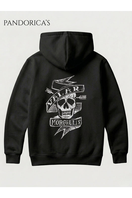 Game Of Thrones "VALAR MORGHULIS" Tasarımı Yazılı Sırt ve Ön Baskılı Unisex Kapüşonlu Pamuklu Sweatshirt (Hoodie)