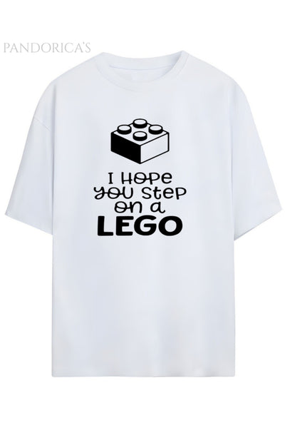Pandorica's Komik Lego Tasarim Baskılı I Hope You Step On Lego Yazılı Unisex Pamuklu T-shirt