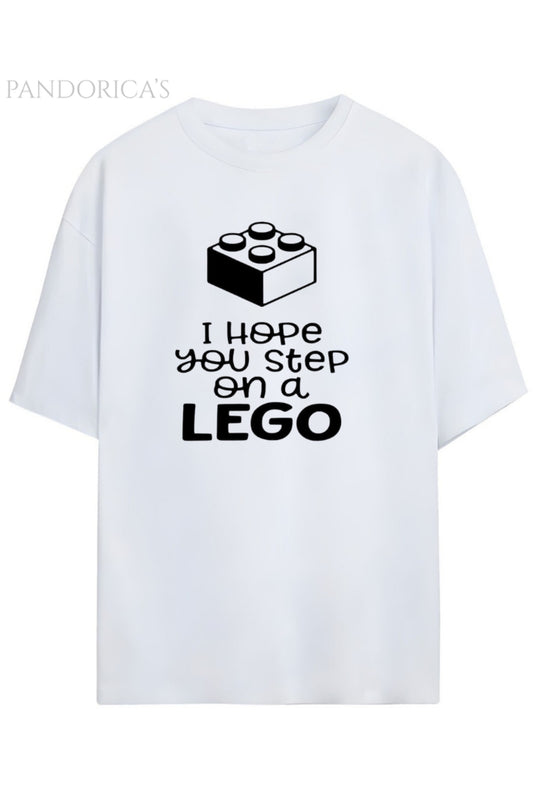 Pandorica's Komik Lego Tasarim Baskılı I Hope You Step On Lego Yazılı Unisex Pamuklu T-shirt