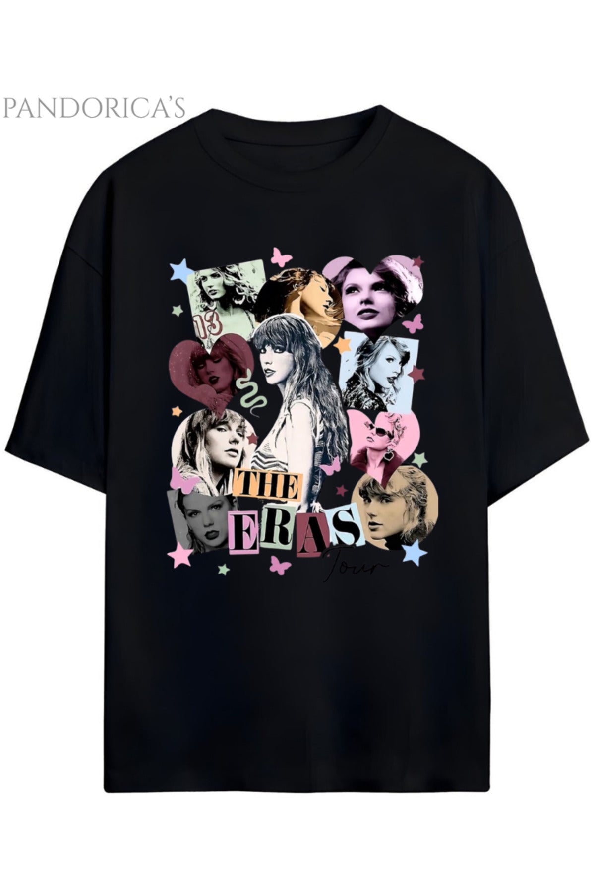 Siyah Pandorica's Taylor Swift The Eras Tour Tasarımı Baskılı Yazılı Unisex Pamuklu T-Shirt - 7