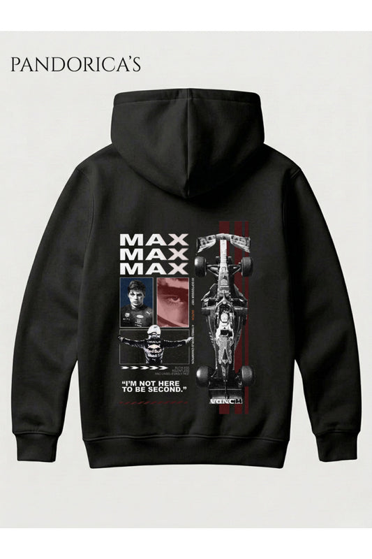 MAX VERSTAPPEN Tasarımı Yazılı SIRT VE GÖĞÜS BASKILI Unisex Kapüşonlu Pamuklu Sweatshirt (Hoodie)