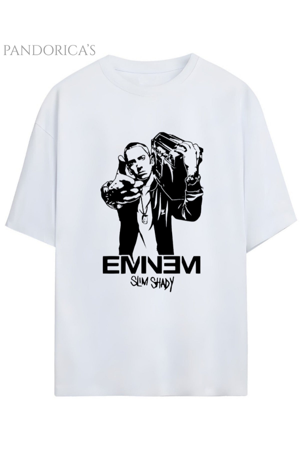 Beyaz Eminem Slim Shady Baskılı Yazılı Pamuklu Unisex Tişört - 5
