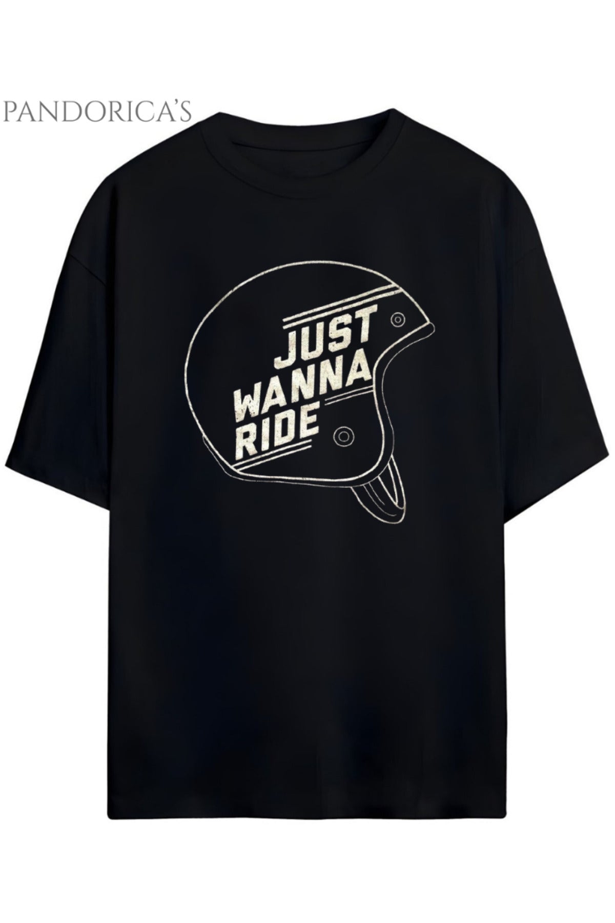 Pandorica's Motorcu Tasarım Baskılı "Just Wanna Ride" Yazılı Unisex Pamuklu T-Shirt
