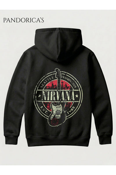NIRVANA Tasarımı Yazılı SIRT Baskılı Unisex Kapüşonlu Pamuklu Sweatshirt Kanguru Cep Hoodie
