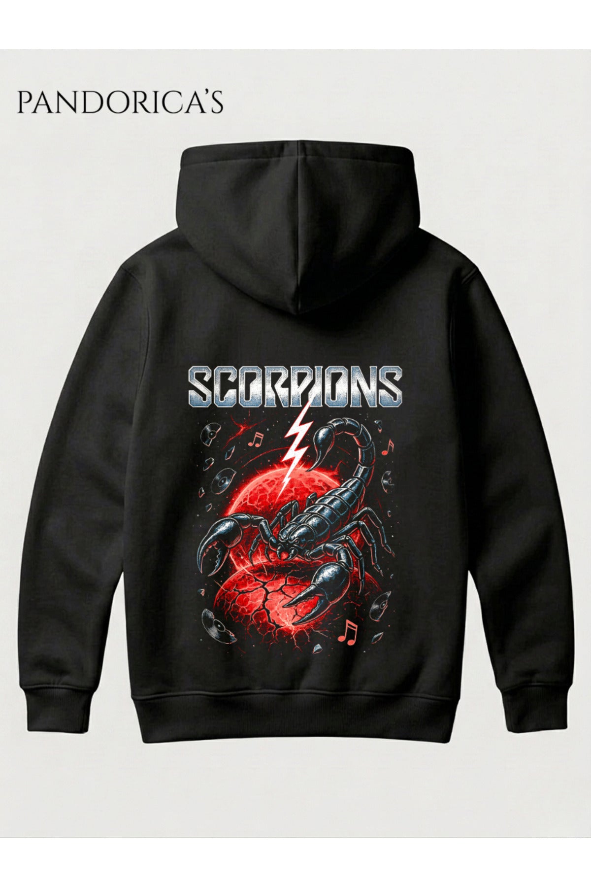 Siyah Scorpions Tasarımı Yazılı Sırt Baskılı Unisex Kapüşonlu Pamuklu Kanguru Cepli Sweatshirt Hoodie - 78