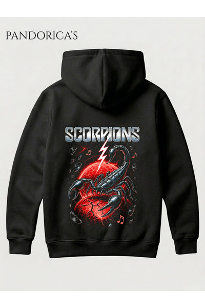 SCORPIONS Tasarımı Yazılı SIRT Baskılı Unisex Kapüşonlu Pamuklu Kanguru Cepli Sweatshirt Hoodie
