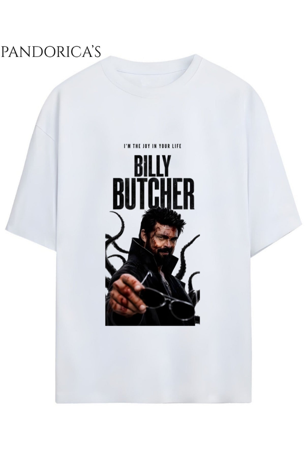 Beyaz The Boys Tasarım Serisi Billy Butcher Baskılı Yazılı Tişört Tasarımı Unisex Pamuklu Tişört - 105