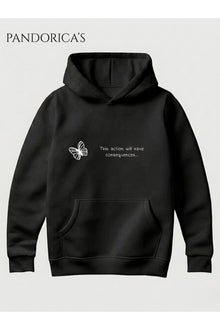 LIFE IS STRANGE Tasarımı "This Action Will Have Consequences..." Yazılı Kelebek Baskılı Unisex Kapüşonlu Pamuklu Sweatshirt Hoodie