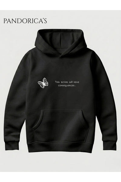 LIFE IS STRANGE Tasarımı "This Action Will Have Consequences..." Yazılı Kelebek Baskılı Unisex Kapüşonlu Pamuklu Sweatshirt Hoodie