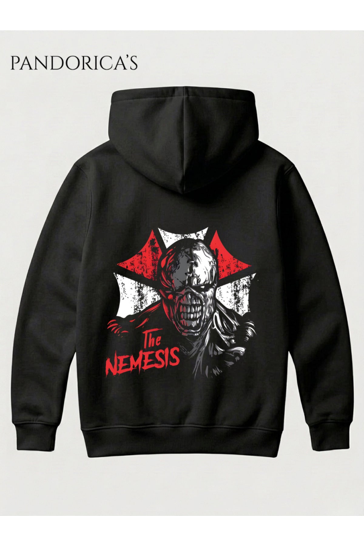 Resident Evil "The Nemesis" Tasarımı Yazılı Sırt Baskılı Unisex Kapüşonlu Pamuklu Gamer Sweatshirt Hoodie