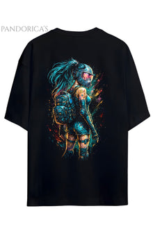 Cyberpunk Street Style Serisi Sırt Baskılı Pamuklu Relaxed Kalıp Siyah Unisex Tişört