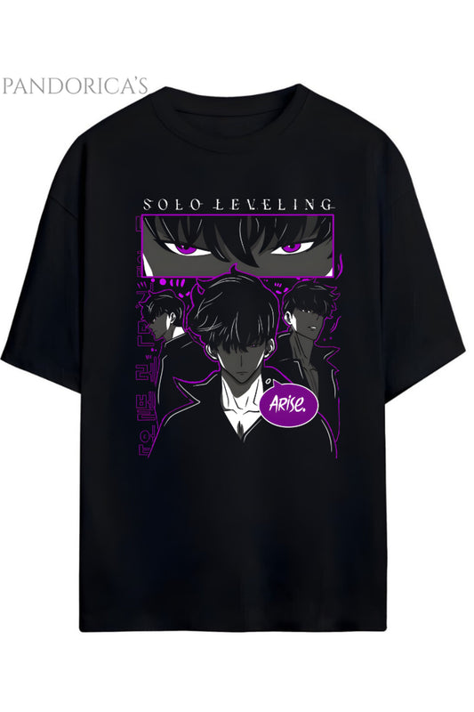 Solo Leveling Tasarım Serisi "ARISE" Yazılı Baskılı Pamuklu Unisex Tişört