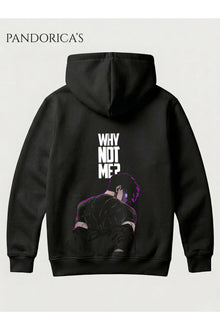 SOLO LEVELING ANİME SUNG JINWOO Tasarımı"WHY NOT ME?" İkonik Replik Yazılı SIRT Baskılı Unisex Kapüşonlu Pamuklu Sweatshirt Hoodie