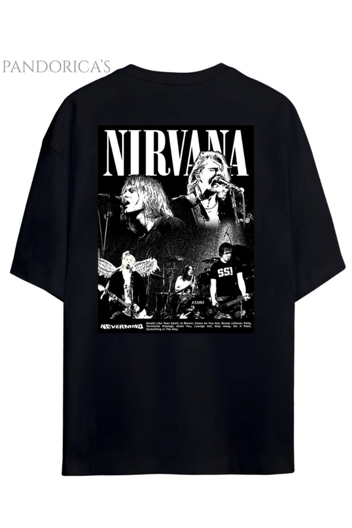 Pandorica's Nirvana Tasarımı Sırt Baskılı Unisex Pamuklu T-Shirt