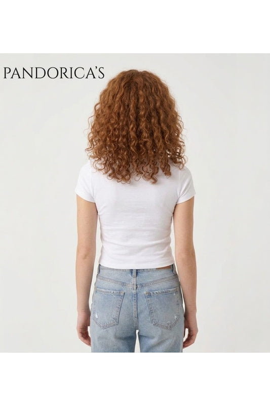 Pandorica's Friends Rachel T-shirtü Slim Fit Likralı Crop Pamuklu Penye Kadın Tişört (Body Tee)