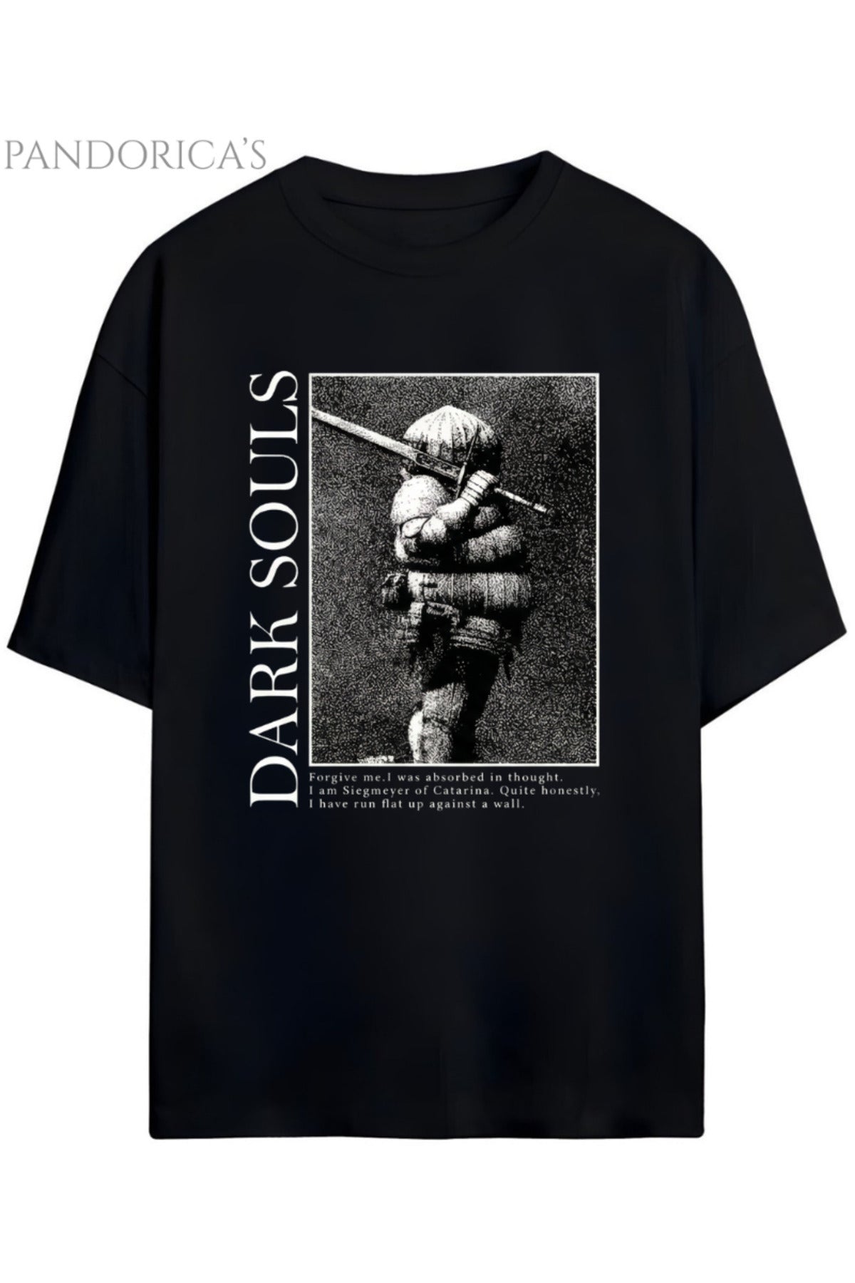 Pandorica's DARK SOULS 3 Tasarım Serisi "ONION KNIGHT" Baskılı Yazılı Unisex Pamuklu Tişört