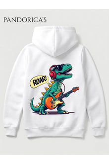 DİNO Tasarım Serisi "ROAR STAR" Yazılı Sırt Baskılı Unisex Kapüşonlu Pamuklu Sweatshirt (Hoodie)